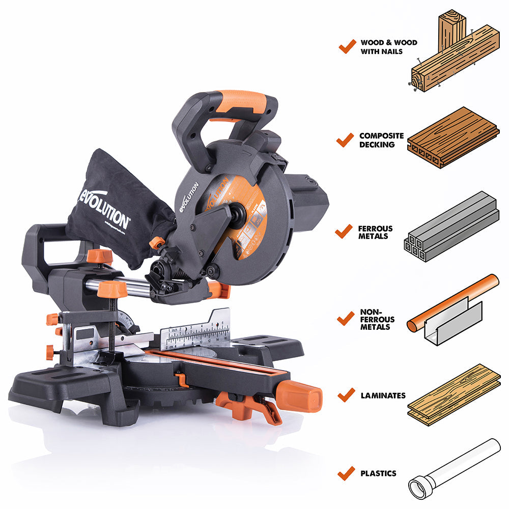 Evolution R185SMS+: Single Bevel Sliding Miter Saw With 7-1/4 in