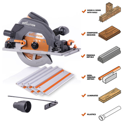 Evolution R185CCSX: Multi-Material Cutting Circular Saw 7-1/4 in. Blade With 3ft, 4in. Track Included