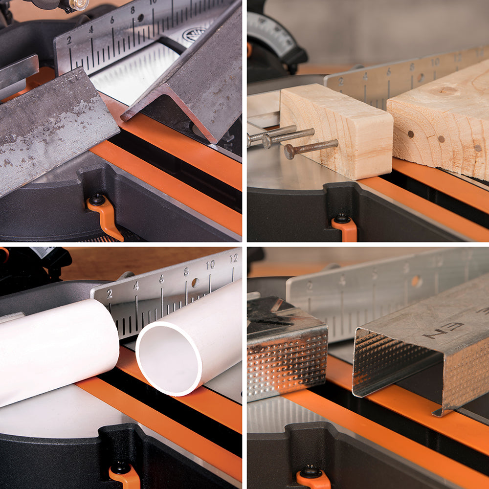 Evolution R185SMS+: Single Bevel Sliding Miter Saw With 7-1/4 in. Multi-Material Cutting Blade