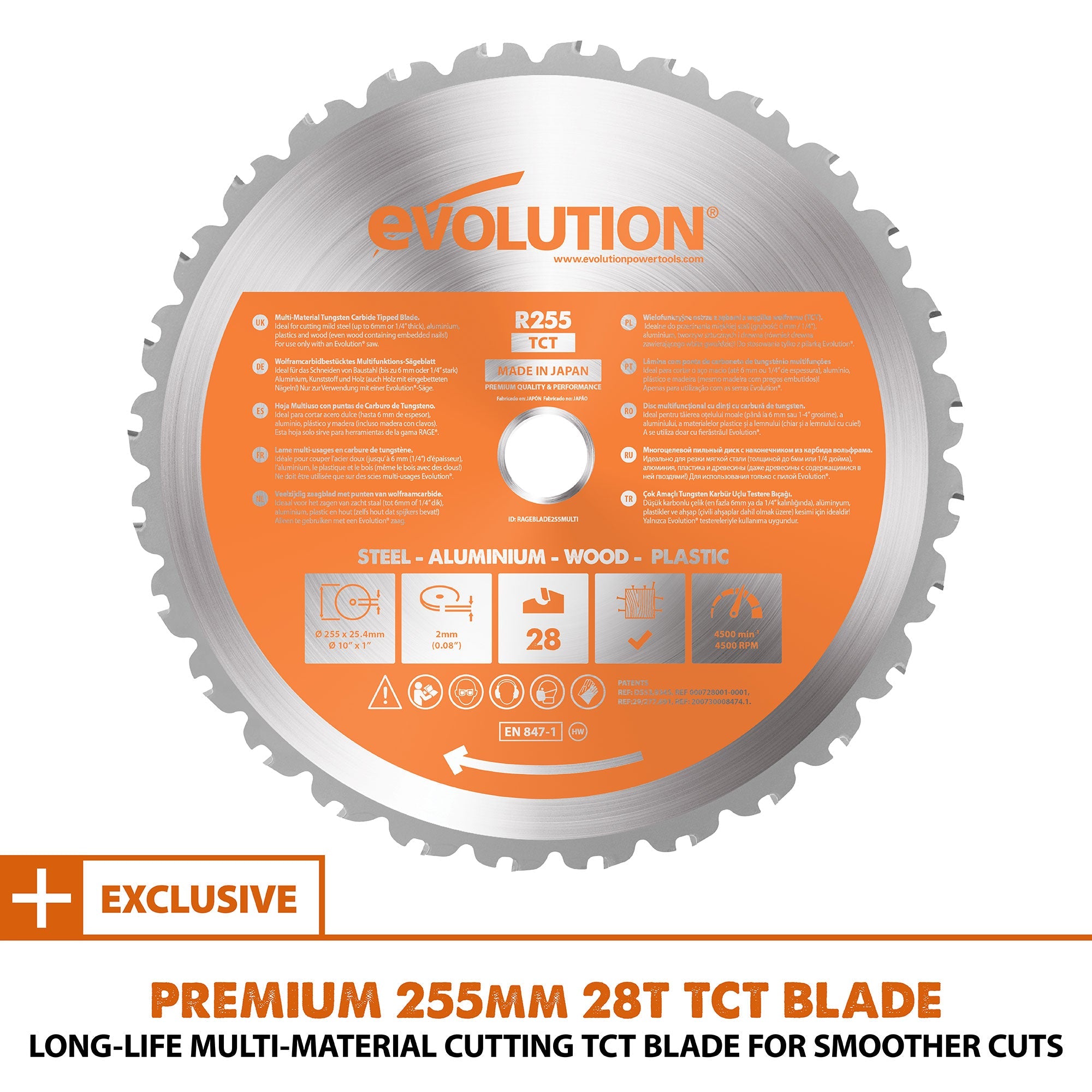 Evolution R255SMS+: Single Bevel Sliding Miter Saw With 10 in. Multi-Material Cutting Blade