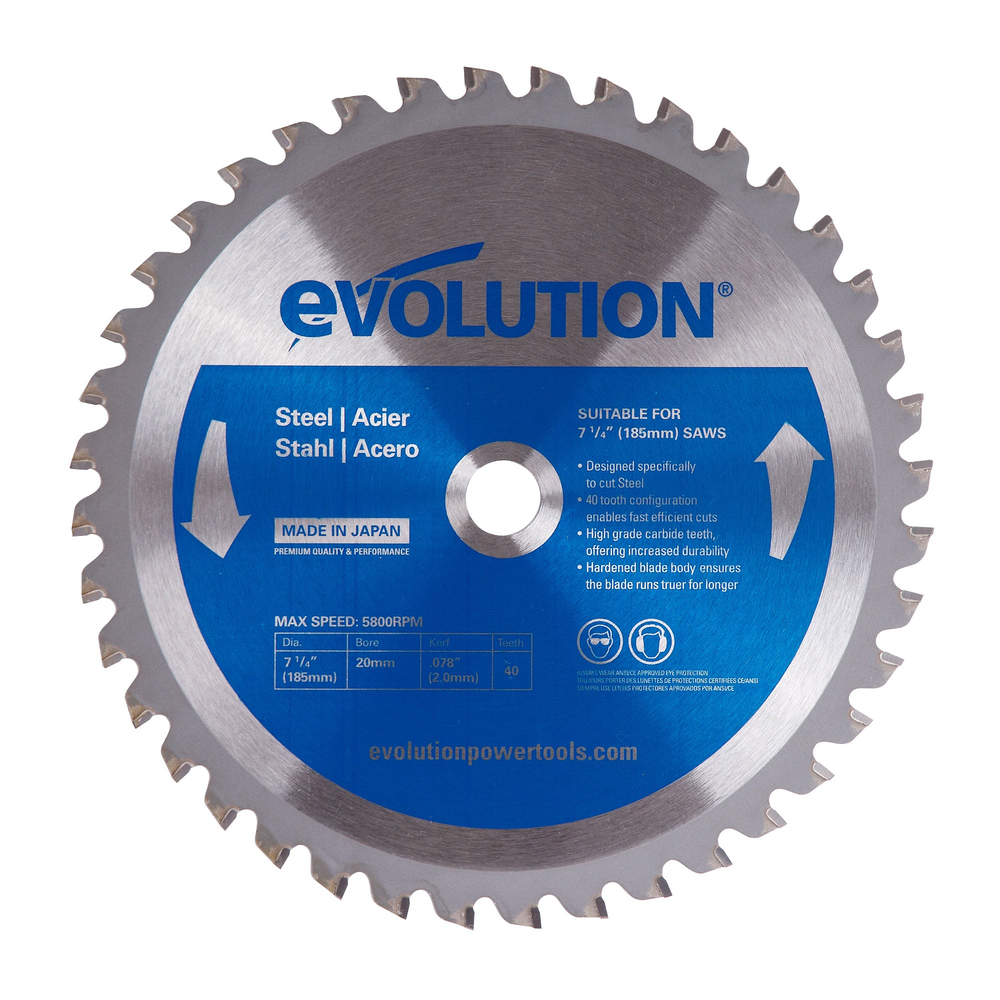 Evolution 185BLADEST: 7-1/4 in. 40T, 25/32 in. Arbor, Tungsten Carbide ...