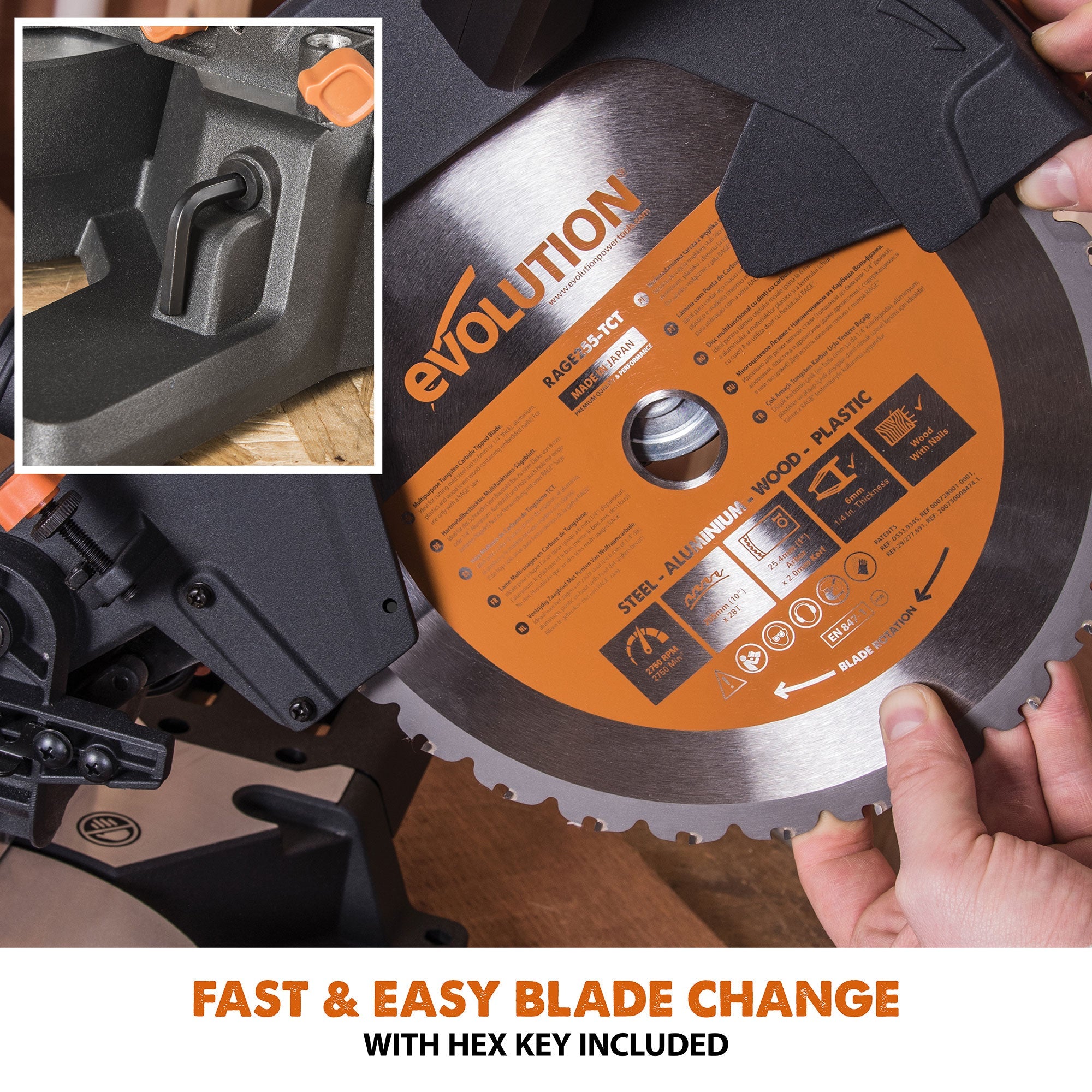 Evolution R255SMS+: Single Bevel Sliding Miter Saw With 10 in. Multi-Material Cutting Blade