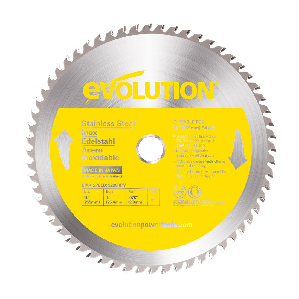 Evolution 10BLADESSN: 10 in. 66T, 1 in. Arbor, Tungsten Carbide Tipped ...