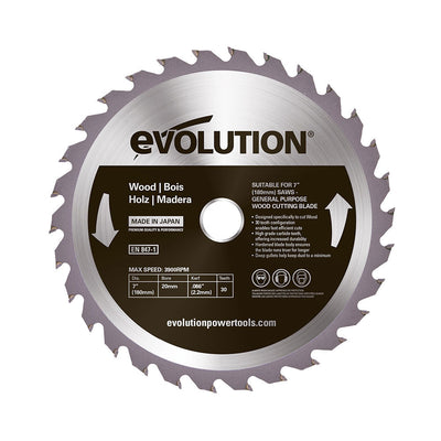 Evolution 180BLADEWD | 7 in. | 30T | 20mm Arbor | Standard Course-Cutting Rip TCT Blade For Wood