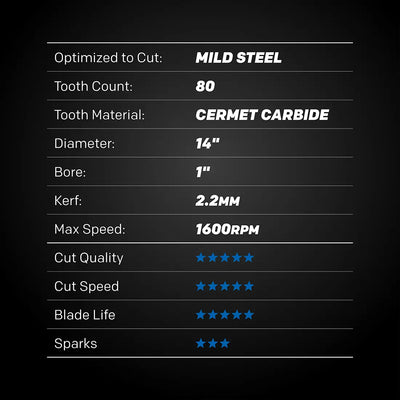 Evolution EVOMAX14ST | 14 in. | 80T | Professional Grade Mild Steel Cermet Blade