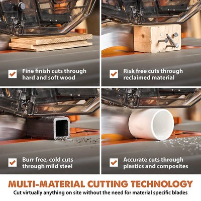 Evolution R10TBLX Multi-Material Table Saw with Wheeled Scissor Stand | 10 in. Multi-Material Cutting Blade