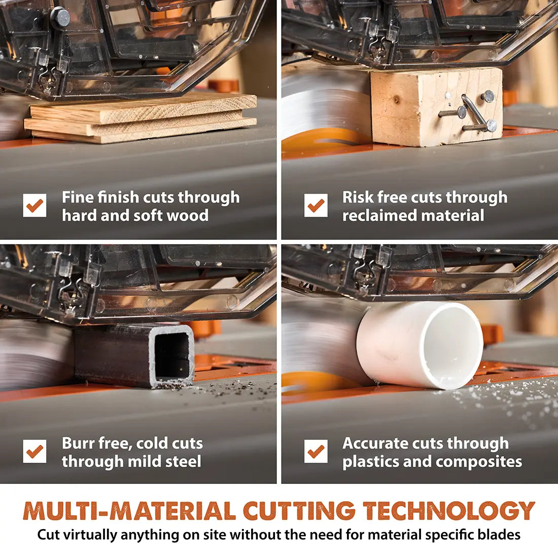 Evolution R10TBLX Multi-Material Table Saw with Wheeled Scissor Stand | 10 in. Multi-Material Cutting Blade