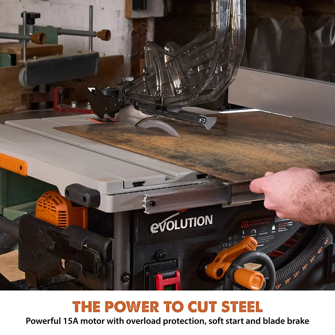 Evolution R10TBLX Multi-Material Table Saw with Wheeled Scissor Stand | 10 in. Multi-Material Cutting Blade
