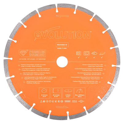Evolution PD255SEG-CS | 10 in. | 7/8 in Arbor | High Diamond Concentration | Segmented Diamond Blade